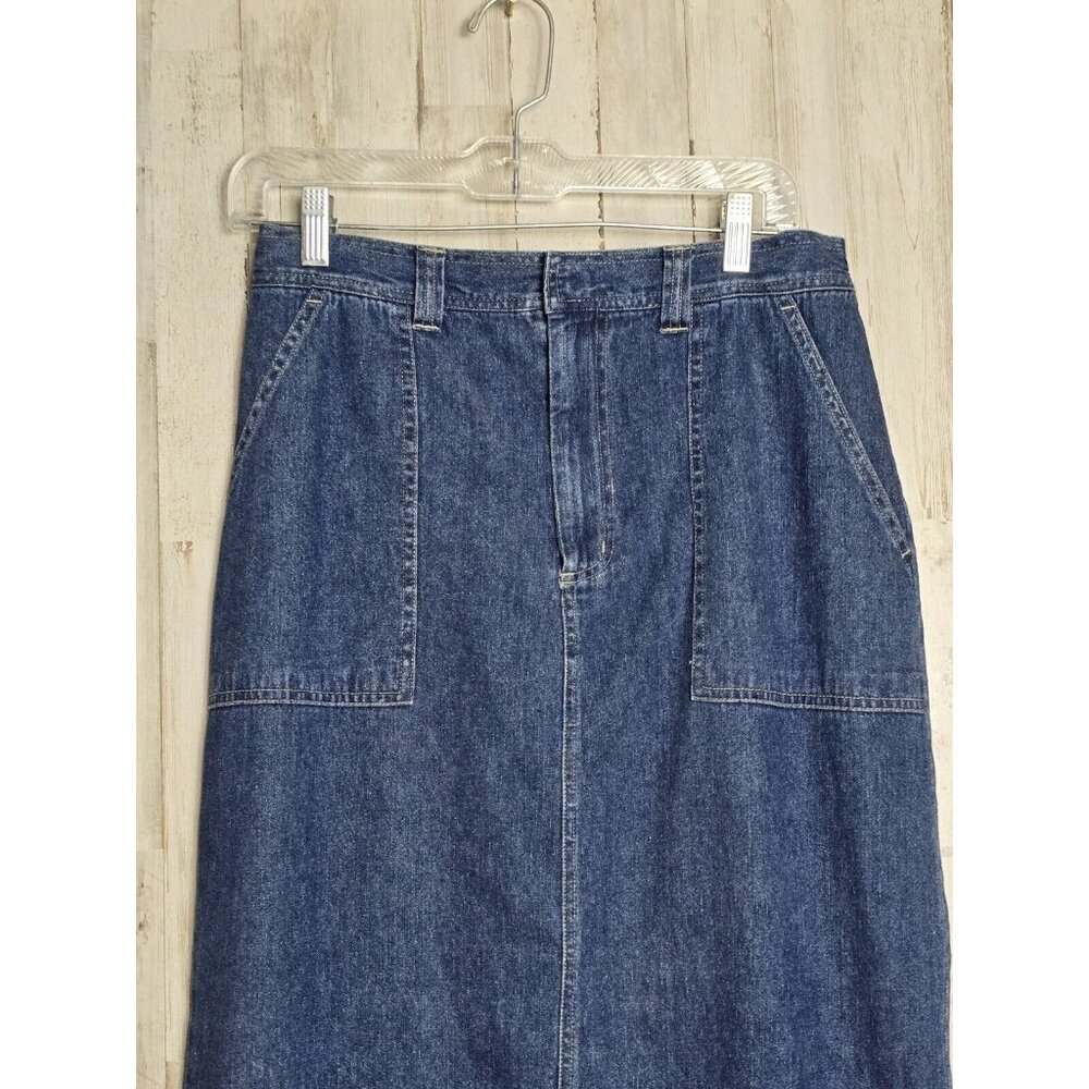Vintage Y2K Denim Pencil Boho Midi Skirt Size 10 Embroidered - Picture 4 of 8